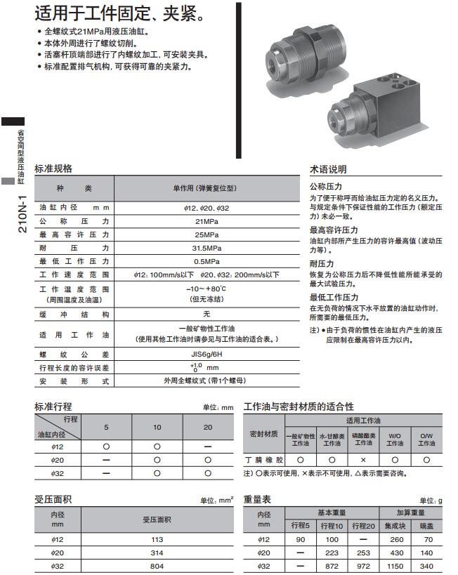 太阳铁工液压螺母型油缸210N-1系列规格图